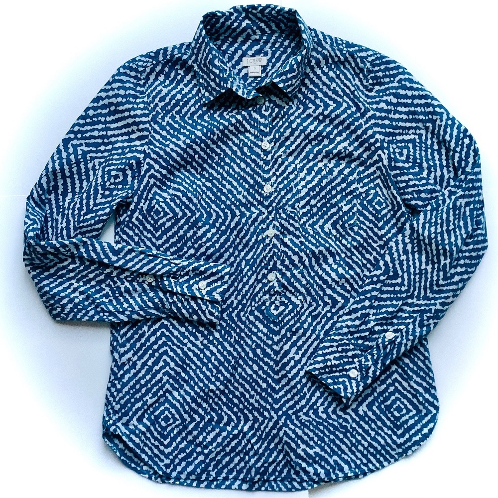 J.CREW Teal & White Collared Popover Top